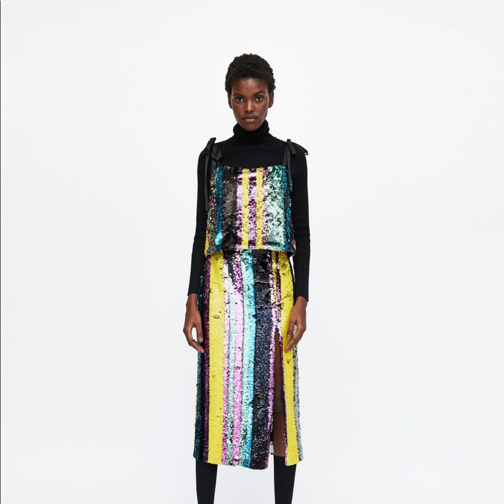 Zara Multicolored Sequin Top NWT